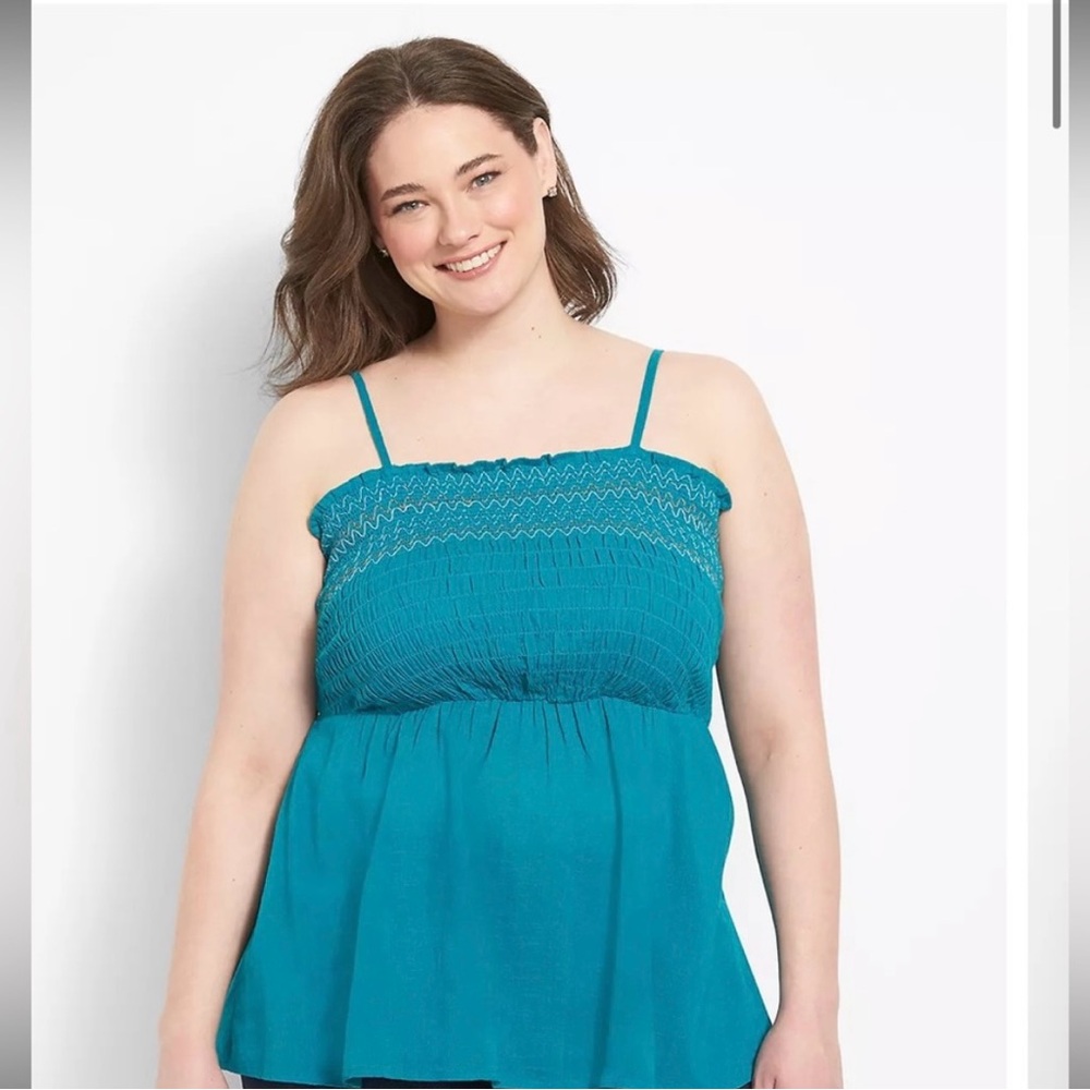 Lane Bryant Blue Smocked Camisole Top